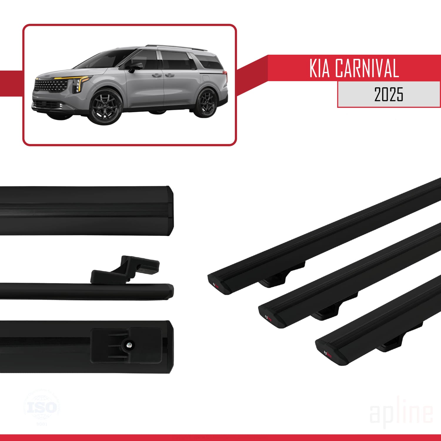 Compatible avec Kia Carnival 2025 BASIC Model Barres de Toit Railing Porte-Bagages de Voiture Noir Aluminium 3 Barres