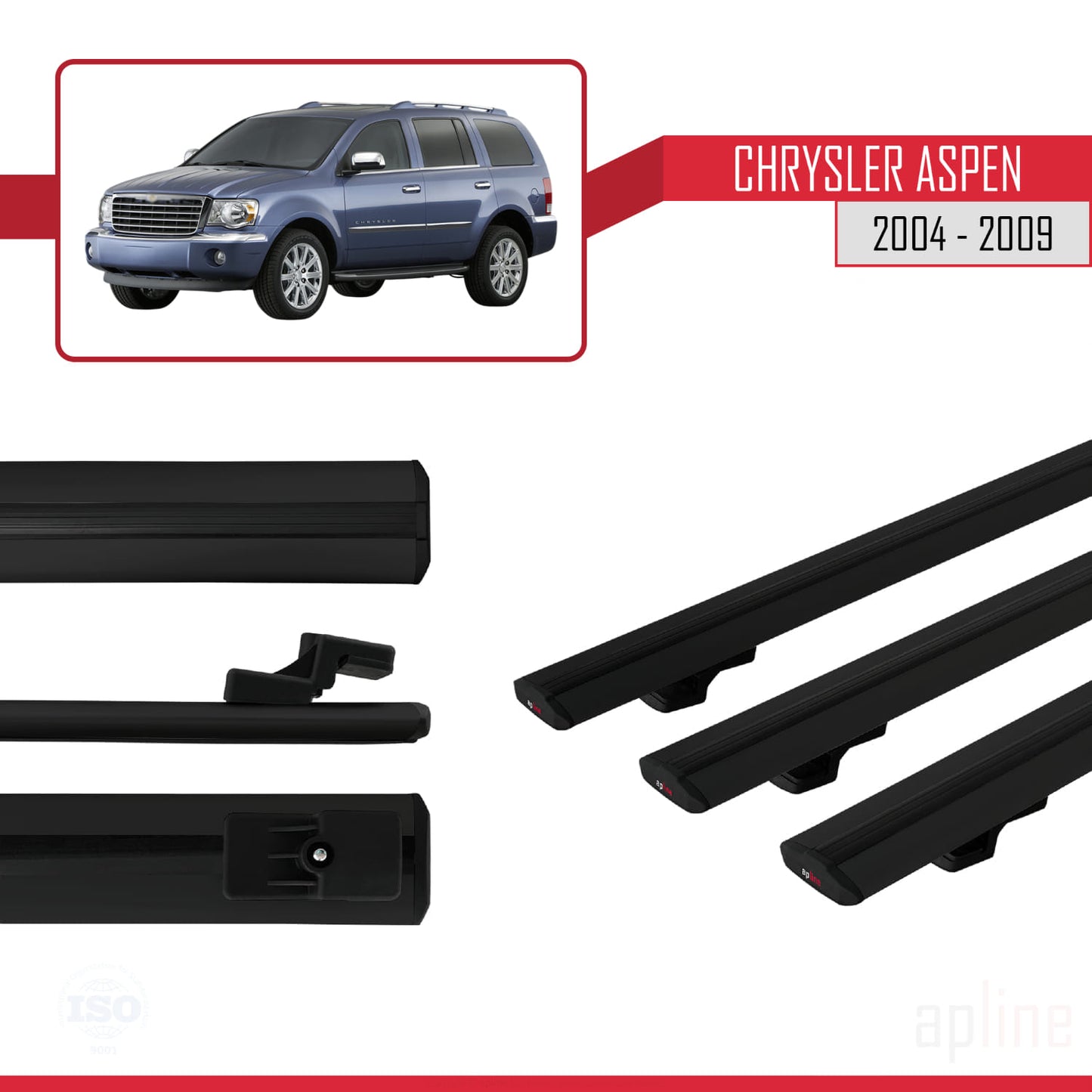 Compatible avec Chrysler Aspen 2004-2009 BASIC Model Barres de Toit Railing Porte-Bagages de Voiture Noir Aluminium 3 Barres