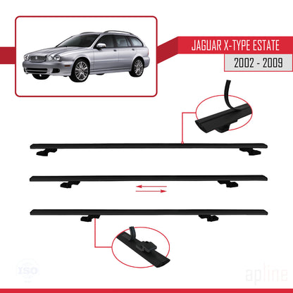 Compatible avec Jaguar X-Type Estate 2002-2009 BASIC Model Barres de Toit Railing Porte-Bagages de Voiture Noir Aluminium 3 Barres