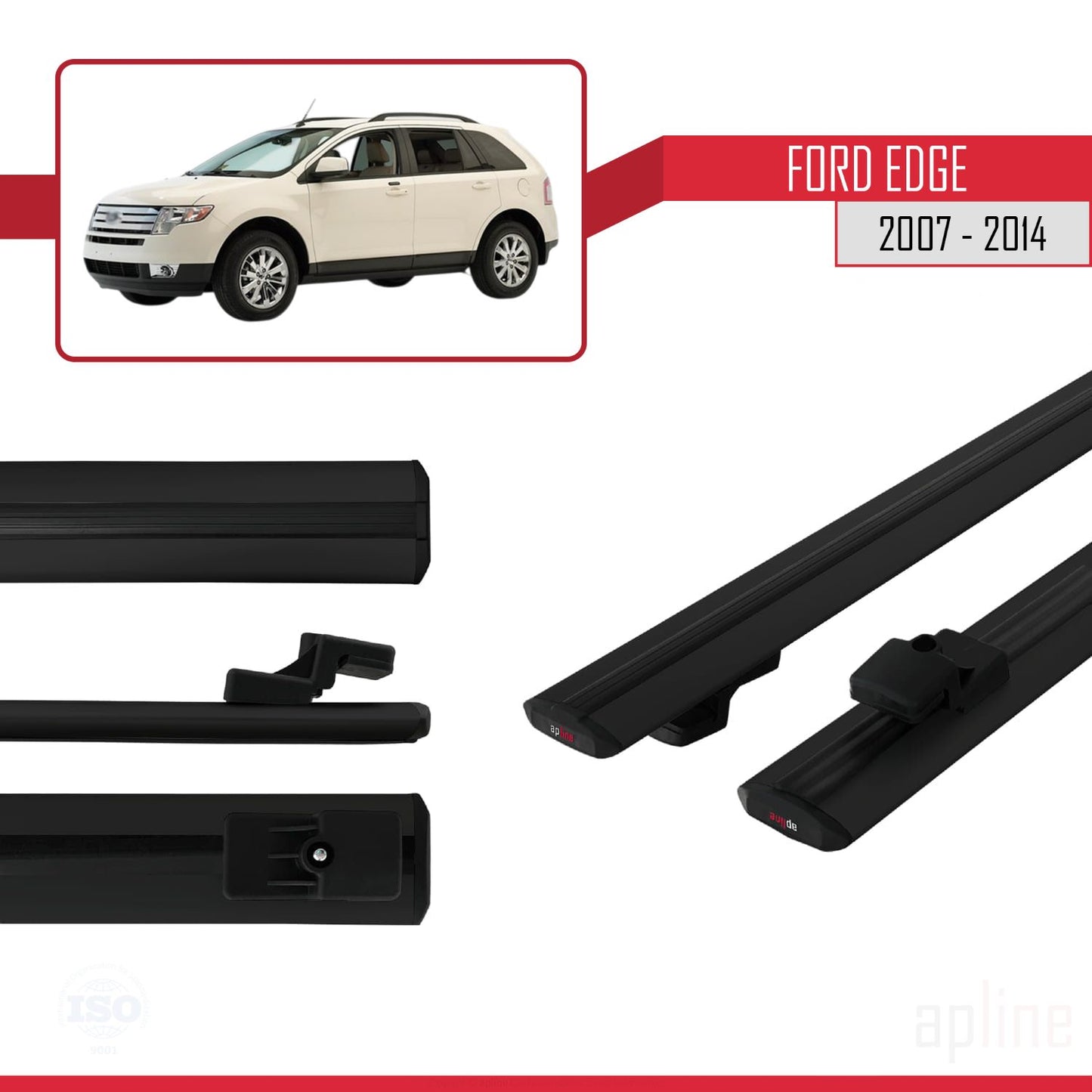 Compatible avec Ford Edge 2007-2014 BASIC Model Barres de Toit Railing Porte-Bagages de Voiture Noir Aluminium 2 Barres