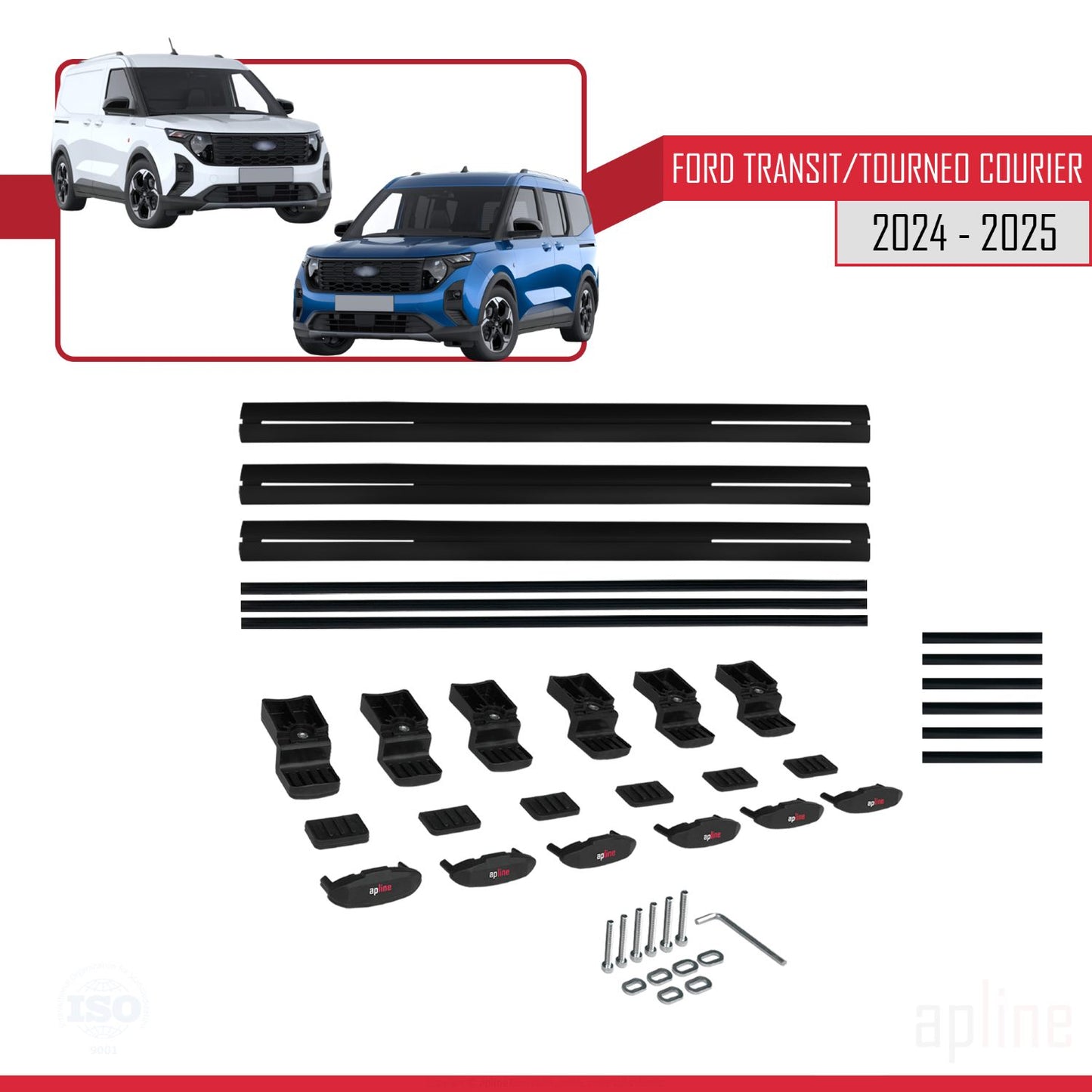 Compatible with Ford Transit/Tourneo Courier 2024-2025 BASIC Model Car Roof Rack Cross Bar Black Aluminium 3 Bars