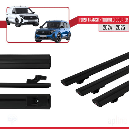 Compatible with Ford Transit/Tourneo Courier 2024-2025 BASIC Model Car Roof Rack Cross Bar Black Aluminium 3 Bars