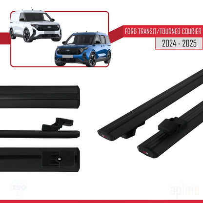 Compatible avec  Ford Transit/Tourneo Courier 2024-2025 BASIC Model Barres de Toit Railing Porte-Bagages de Voiture Noir Aluminium 2 Barres