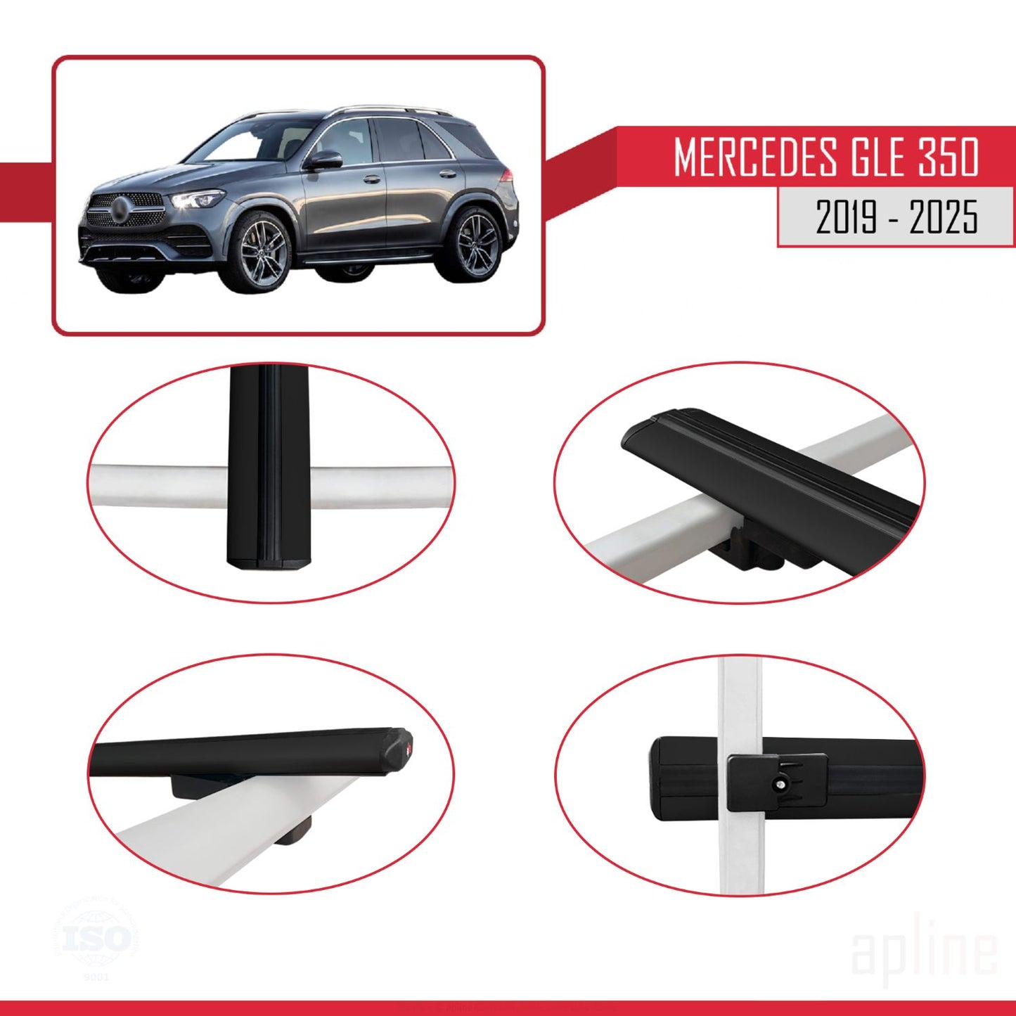 Compatible with Mercedes GLE Class 4 (W167) 2019-2025 BASIC Model Car Roof Rack Cross Bar Black Aluminium 3 Bars