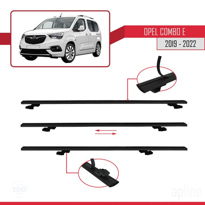 Compatible avec Opel Combo E 2019-2022 BASIC Model Barres de Toit Railing Porte-Bagages de Voiture Noir Aluminium 4 Barres