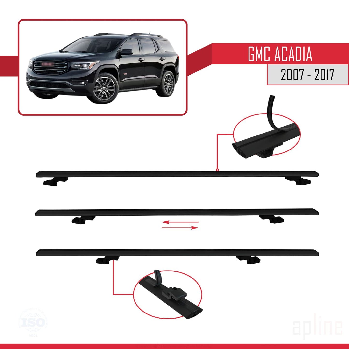Compatible avec GMC Acadia 2007-2017 BASIC Model Barres de Toit Railing Porte-Bagages de Voiture Noir Aluminium 3 Barres