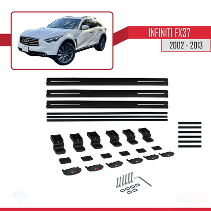 Compatible avec Infiniti FX37 2002-2013 BASIC Model Barres de Toit Railing Porte-Bagages de Voiture Noir Aluminium 3 Barres
