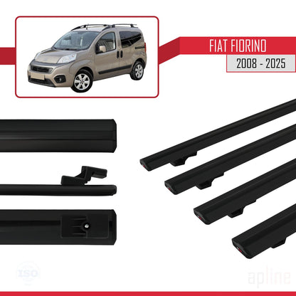 Compatible avec Fiat Fiorino (Modèle Tubulaire) 2008-2025 BASIC Model Barres de Toit Railing Porte-Bagages de Voiture Noir Aluminium 4 Barres