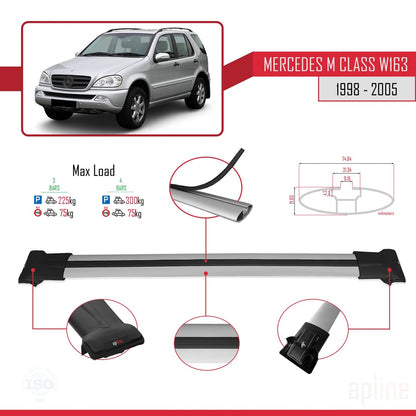 Compatible avec Mercedes Classe M (W163) 1998-2005 FLY Model Barres de Toit Railing Porte-Bagages de Voiture Gris Aluminium 3 Barres