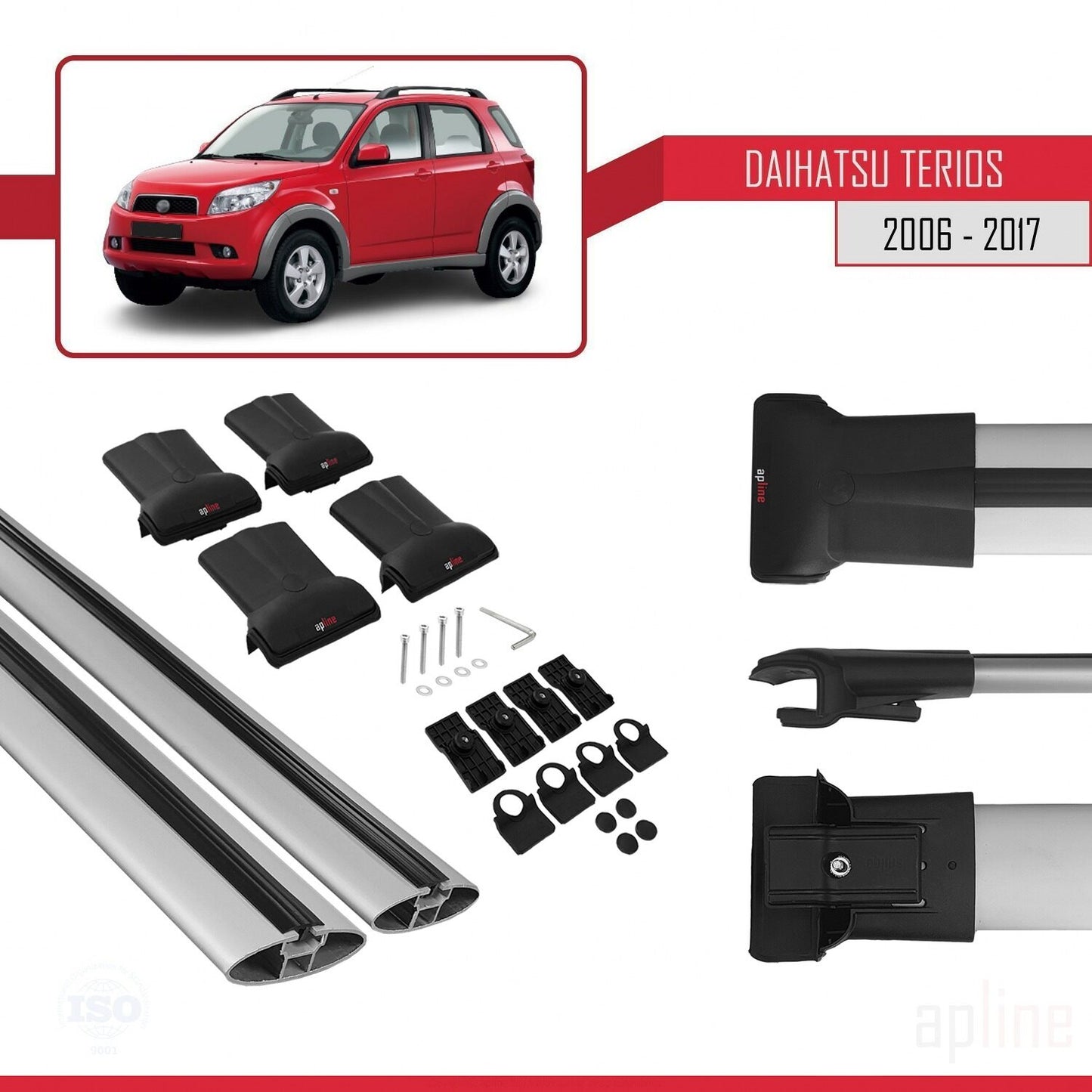 Compatible avec Daihatsu Terios 2 (J200) 2006-2017 FLY Model Barres de Toit Railing Porte-Bagages de Voiture Gris Aluminium 2 Barres