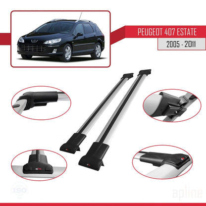 Compatible avec Peugeot 407 Break 2005-2011 FLY Model Barres de Toit Railing Porte-Bagages de Voiture Gris Aluminium 2 Barres