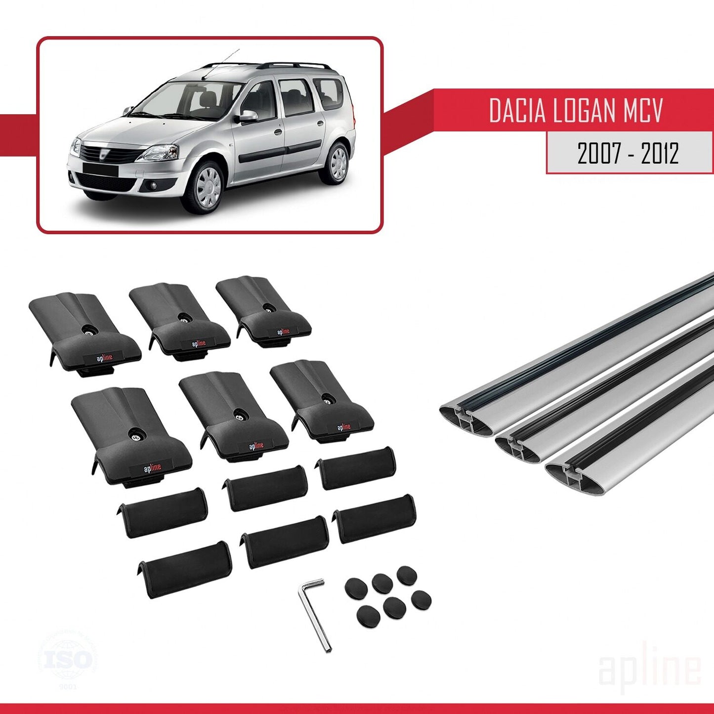 Compatible avec Dacia Logan 2 MCV (K52) 2007-2012 FLY Model Barres de Toit Railing Porte-Bagages de Voiture Gris Aluminium 3 Barres