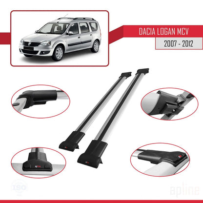 Compatible avec Dacia Logan 2 MCV (K52) 2007-2012 FLY Model Barres de Toit Railing Porte-Bagages de Voiture Gris Aluminium 2 Barres