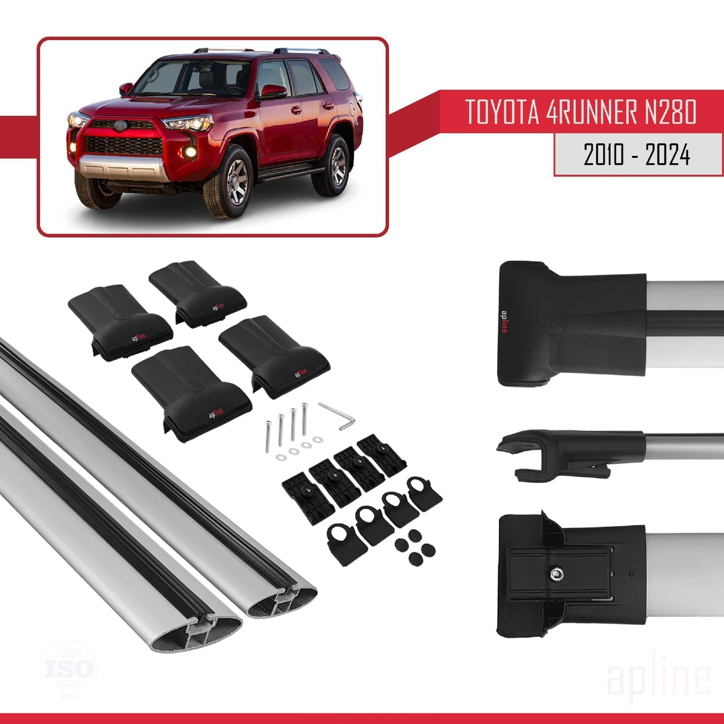 Compatible avec Toyota 4Runner (N280) 2010-2024 FLY Model Barres de Toit Railing Porte-Bagages de Voiture Gris Aluminium 2 Barres
