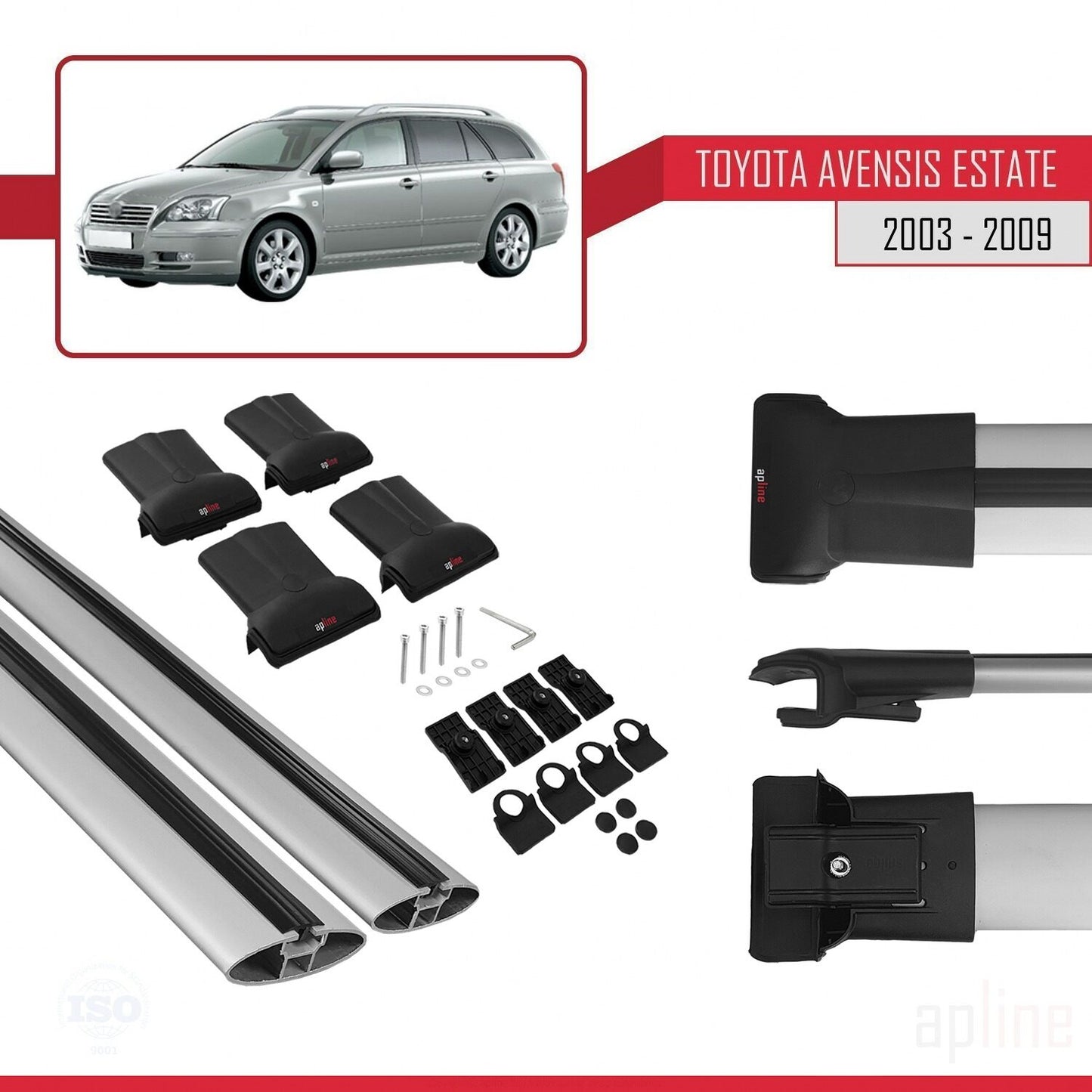 Compatible avec Toyota Avensis Break 2003-2009 FLY Model Barres de Toit Railing Porte-Bagages de Voiture Gris Aluminium 2 Barres