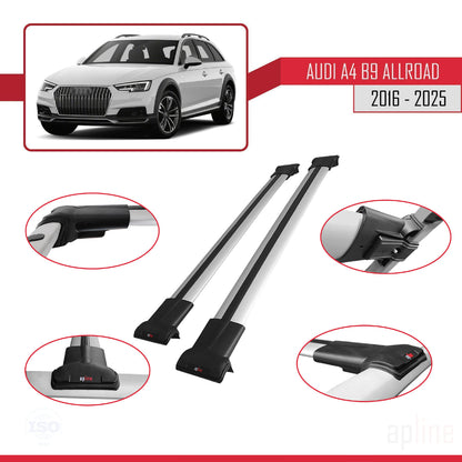 Compatible avec A4 (B9) Allroad 2016-2025 FLY Model Barres de Toit Railing Porte-Bagages de Voiture Gris Aluminium 2 Barres