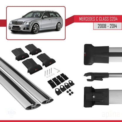 Compatible avec Mercedes Classe C 3 (S204) 2008-2014 FLY Model Barres de Toit Railing Porte-Bagages de Voiture Gris Aluminium 2 Barres