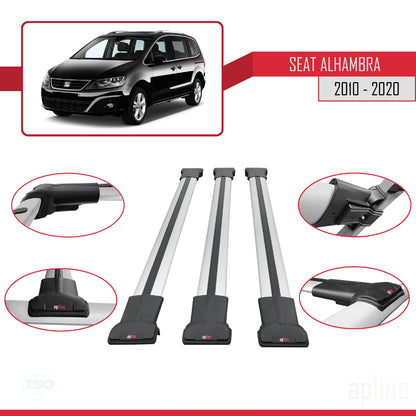 Compatible with Seat Alhambra 2 (7N) 2010-2020 FLY Model Car Roof Rack Cross Bar Grey Aluminium 3 Bars