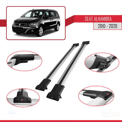 Compatible with Seat Alhambra 2 (7N) 2010-2020 FLY Model Car Roof Rack Cross Bar Grey Aluminium 2 Bars