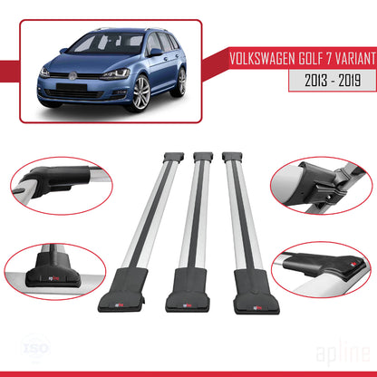 Compatible avec Volkswagen Golf 7 (5G) Variant 2013-2019 FLY Model Barres de Toit Railing Porte-Bagages de Voiture Gris Aluminium 3 Barres