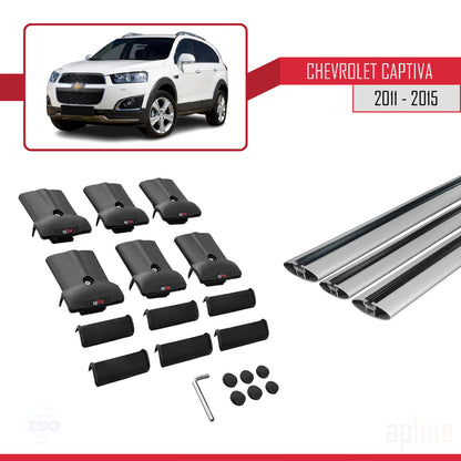 Compatible avec Chevrolet Captiva 2011-2015 FLY Model Barres de Toit Railing Porte-Bagages de Voiture Gris Aluminium 3 Barres