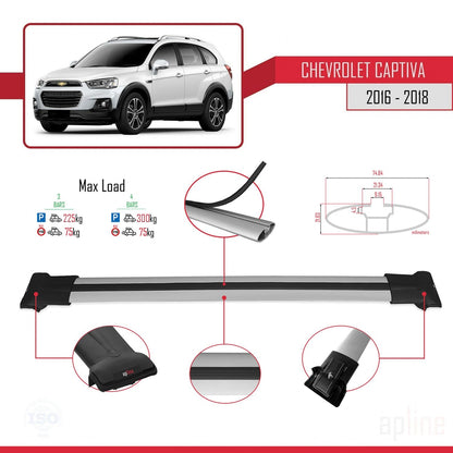 Compatible avec Chevrolet Captiva 2016-2018 FLY Model Barres de Toit Railing Porte-Bagages de Voiture Gris Aluminium 3 Barres