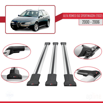 Compatible avec Alfa Romeo 156 (T932) Break 2000-2006 FLY Model Barres de Toit Railing Porte-Bagages de Voiture Gris Aluminium 3 Barres