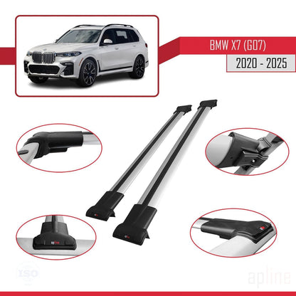 Compatible avec BMW X7 (G07) 2020-2025 FLY Model Barres de Toit Railing Porte-Bagages de Voiture Gris Aluminium 2 Barres