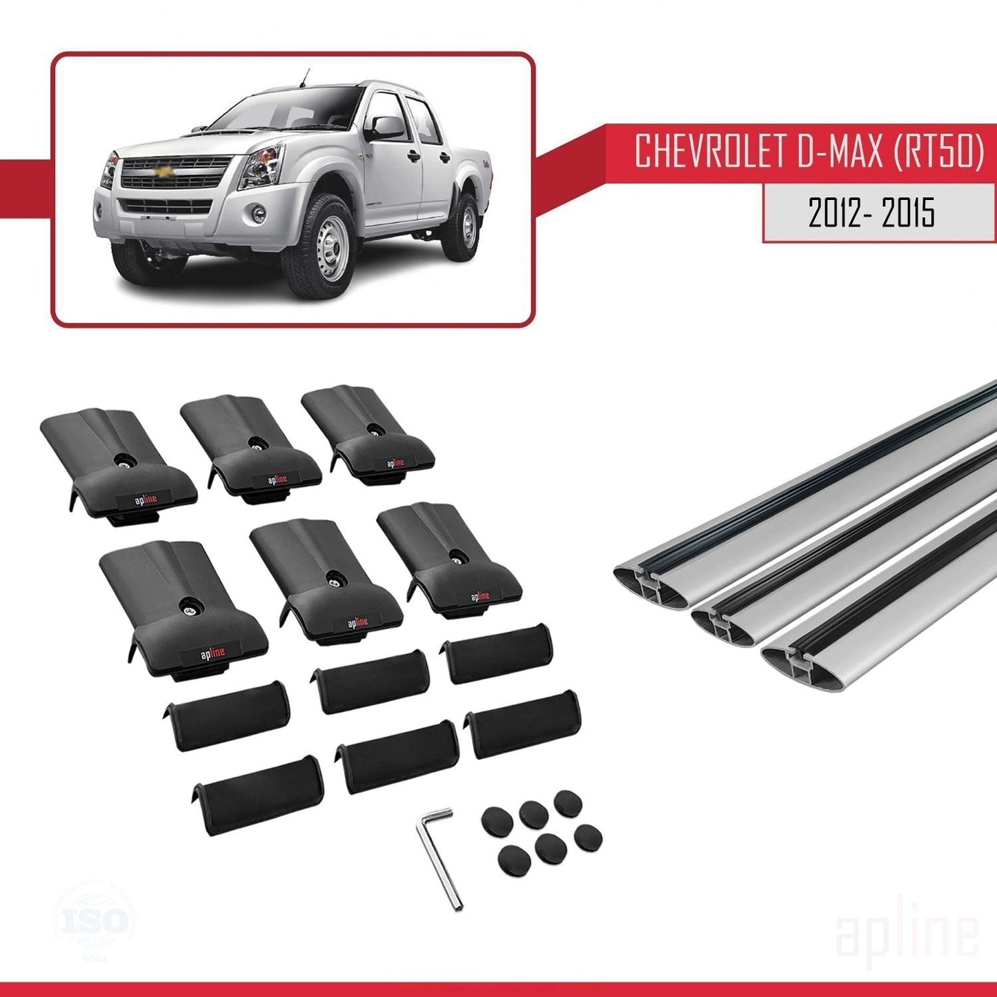 Compatible avec Chevrolet D-Max (RT50) 2012-2015 FLY Model Barres de Toit Railing Porte-Bagages de Voiture Gris Aluminium 3 Barres