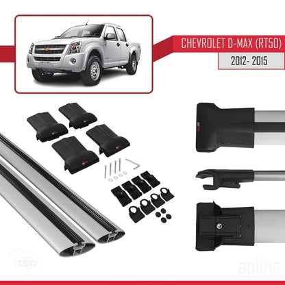 Compatible avec Chevrolet D-Max (RT50) 2012-2015 FLY Model Barres de Toit Railing Porte-Bagages de Voiture Gris Aluminium 2 Barres