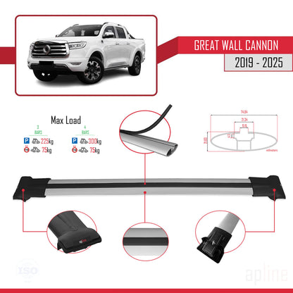 Compatible with Great Wall Cannon 2019-2025 FLY Model Car Roof Rack Cross Bar Grey Aluminium 3 Bars