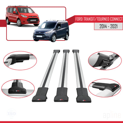 Compatible avec Ford Transit/Tourneo Connect 2 2014-2021 FLY Model Barres de Toit Railing Porte-Bagages de Voiture Gris Aluminium 3 Barres