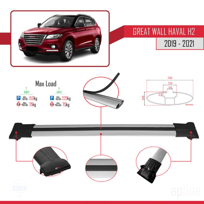 Compatible avec Great Wall Haval H2 2019-2021 FLY Model Barres de Toit Railing Porte-Bagages de Voiture Gris Aluminium 2 Barres