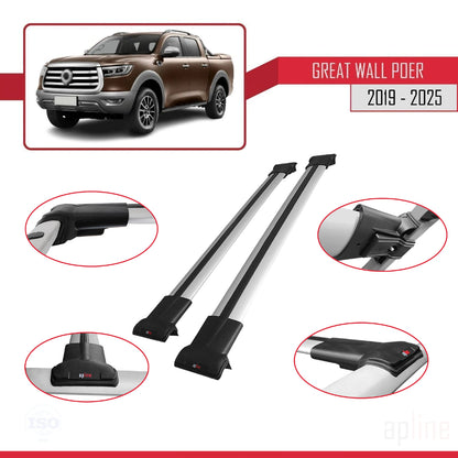 Compatible avec Great Wall Poer 2019-2025 FLY Model Barres de Toit Railing Porte-Bagages de Voiture Gris Aluminium 2 Barres