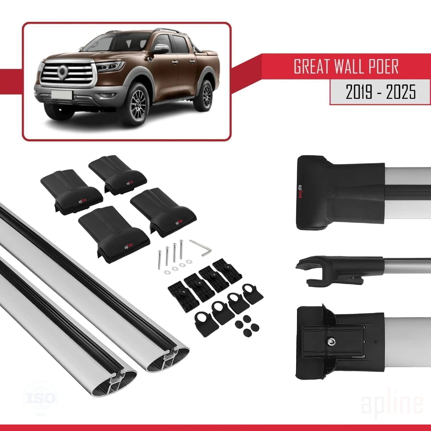 Compatible avec Great Wall Poer 2019-2025 FLY Model Barres de Toit Railing Porte-Bagages de Voiture Gris Aluminium 2 Barres