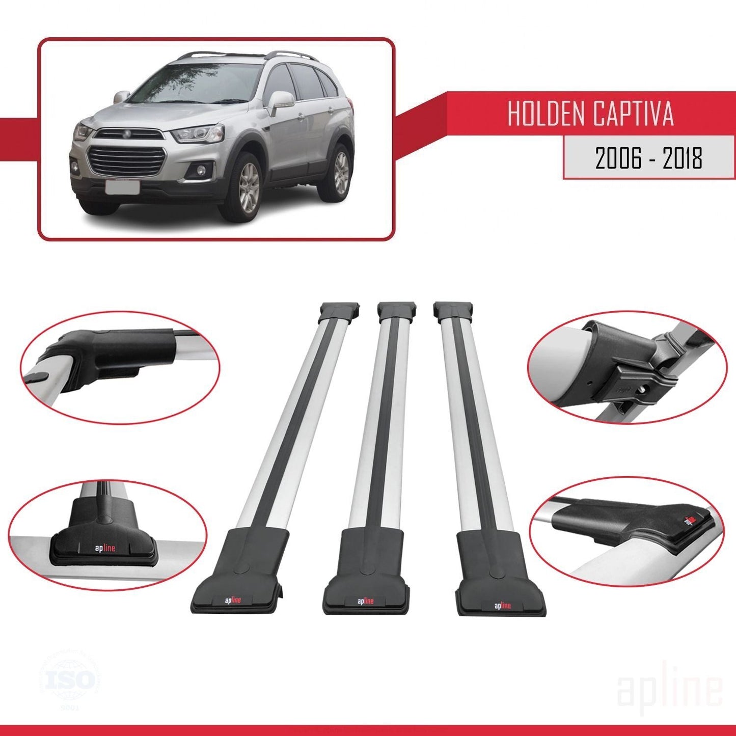 Compatible avec Holden Captiva 2006-2018 FLY Model Barres de Toit Railing Porte-Bagages de Voiture Gris Aluminium 3 Barres