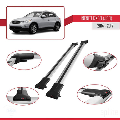 Compatible avec Infiniti QX50 (J50) 2014-2017 FLY Model Barres de Toit Railing Porte-Bagages de Voiture Gris Aluminium 2 Barres