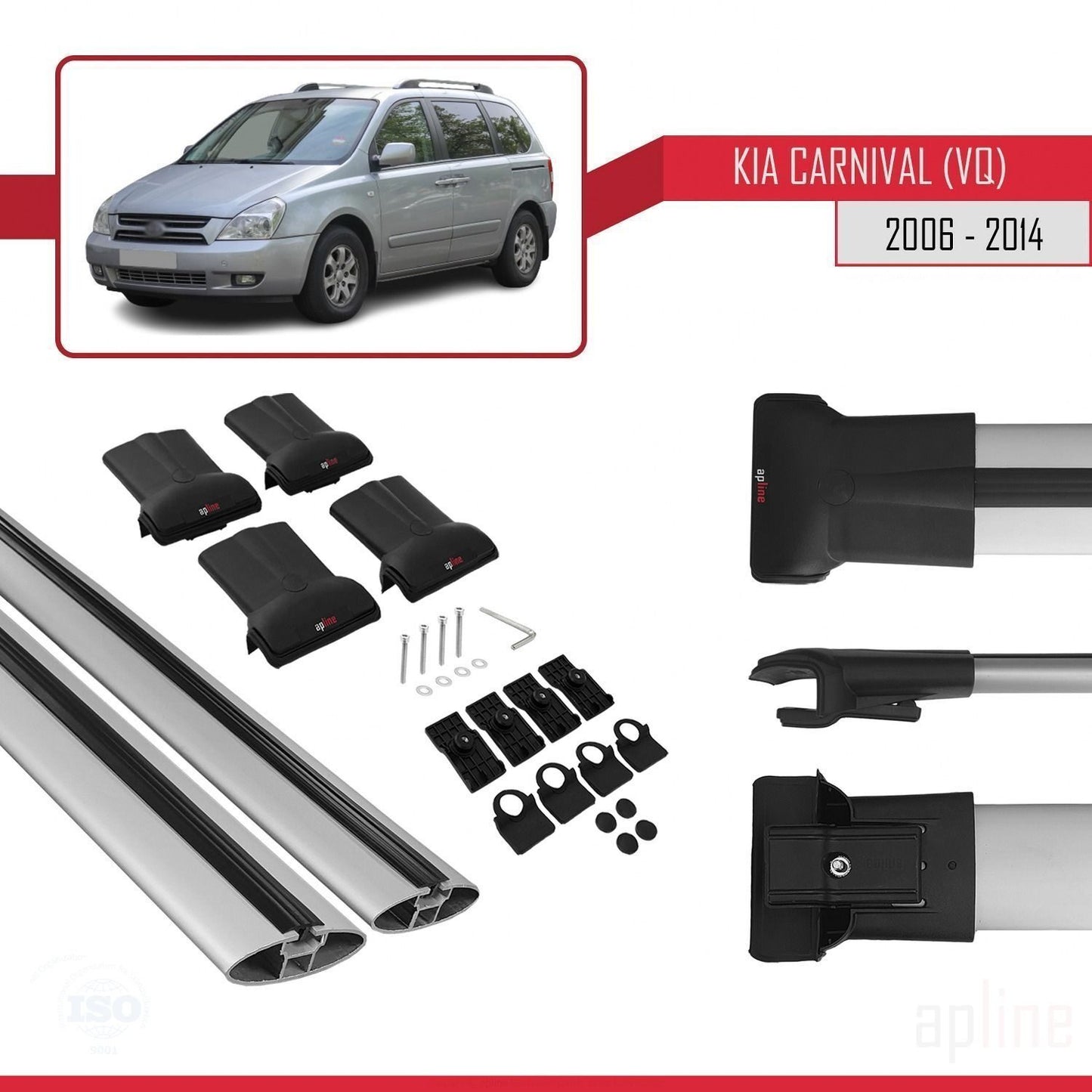 Compatible avec Kia Carnival 2 (VQ) 2006-2014 FLY Model Barres de Toit Railing Porte-Bagages de Voiture Gris Aluminium 2 Barres