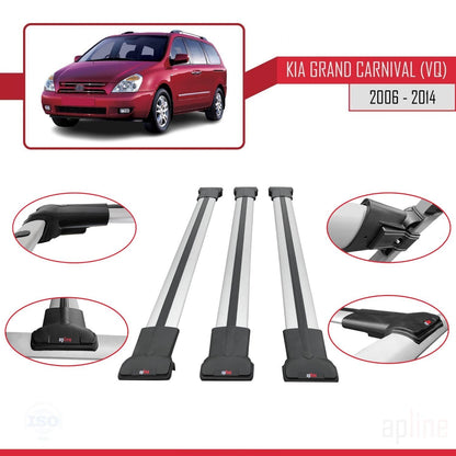 Compatible avec Kia Grand Carnival 2 (VQ) 2006-2014 FLY Model Barres de Toit Railing Porte-Bagages de Voiture Gris Aluminium 3 Barres