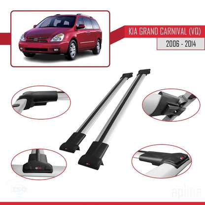 Compatible avec Kia Grand Carnival 2 (VQ) 2006-2014 FLY Model Barres de Toit Railing Porte-Bagages de Voiture Gris Aluminium 2 Barres