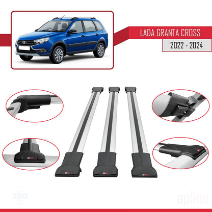 Compatible with Lada Granta Cross 2022-2024 FLY Model Car Roof Rack Cross Bar Grey Aluminium 3 Bars