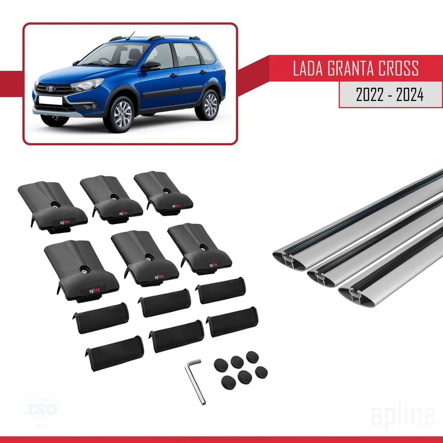 Compatible with Lada Granta Cross 2022-2024 FLY Model Car Roof Rack Cross Bar Grey Aluminium 3 Bars
