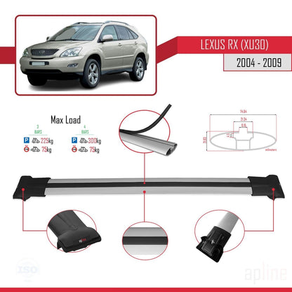 Compatible with Lexus RX 2 (XU30) 2004-2009 FLY Model Car Roof Rack Cross Bar Grey Aluminium 3 Bars