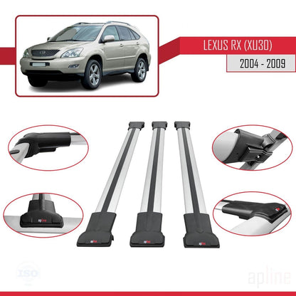Compatible with Lexus RX 2 (XU30) 2004-2009 FLY Model Car Roof Rack Cross Bar Grey Aluminium 3 Bars