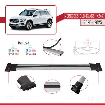 Compatible avec Mercedes Classe GLB (X247) 2020-2025 FLY Model Barres de Toit Railing Porte-Bagages de Voiture Gris Aluminium 2 Barres