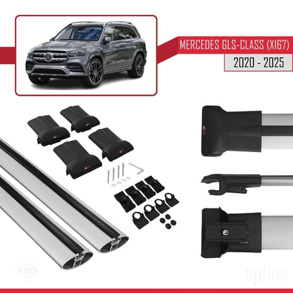 Compatible avec Mercedes Classe GLS (X167) 2020-2025 FLY Model Barres de Toit Railing Porte-Bagages de Voiture Gris Aluminium 2 Barres