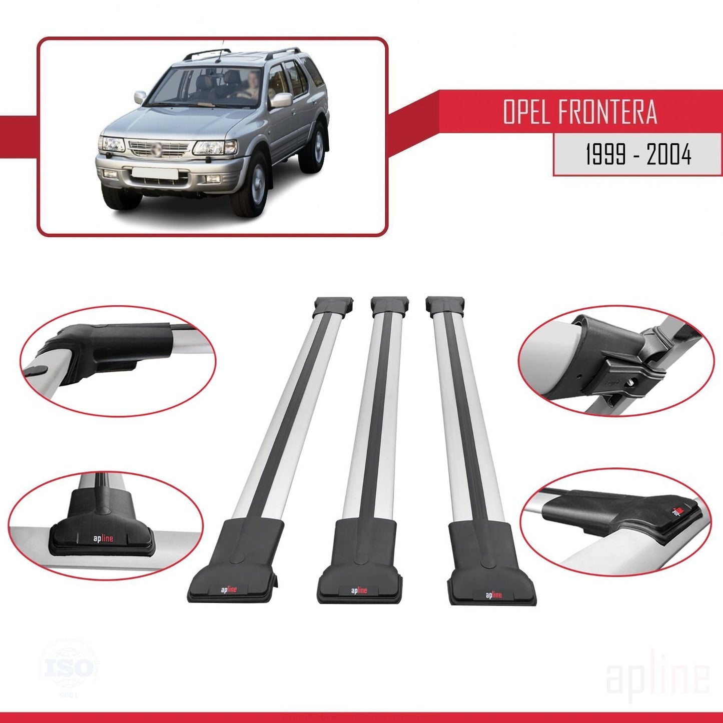 Compatible avec Opel Frontera 2 1999-2004 FLY Model Barres de Toit Railing Porte-Bagages de Voiture Gris Aluminium 3 Barres