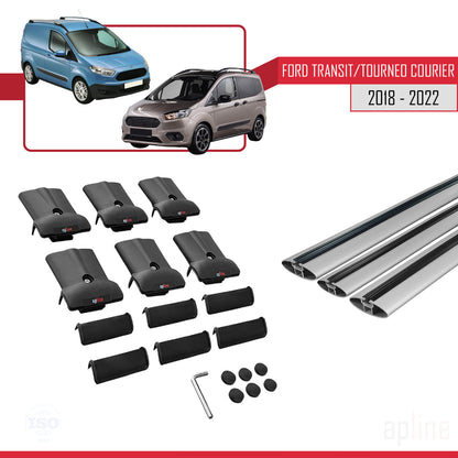 Compatible avec Ford Transit/Tourneo Courier Post-Facelift 2018-2022 FLY Model Barres de Toit Railing Porte-Bagages de Voiture Gris Aluminium 3 Barres
