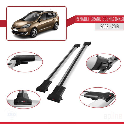 Compatible avec Renault Grand Scenic 3 2009-2016 FLY Model Barres de Toit Railing Porte-Bagages de Voiture Gris Aluminium 2 Barres