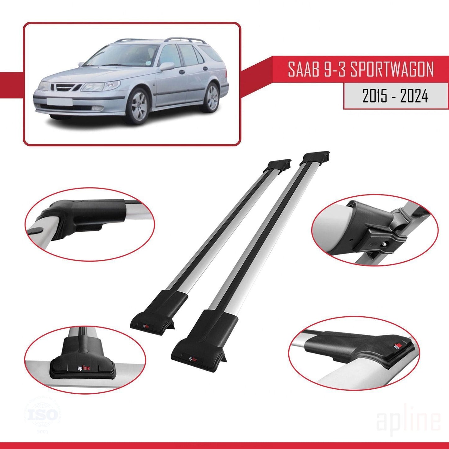 Compatible avec Saab 9-3 II SW 2006-2012 FLY Model Barres de Toit Railing Porte-Bagages de Voiture Gris Aluminium 2 Barres